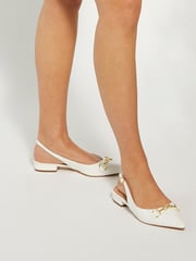 Dune London White Hopeful Branded-Snaffle-Trim Ballet Shoes - Image 1 of 8