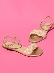 Dune London Gold Lastle Embellished Raffia Flat Sandals - Image 3 of 8