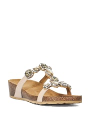 Dune London Cream Kaleidoscopes Jewel T-Bar Wedge Sandals - Image 4 of 7