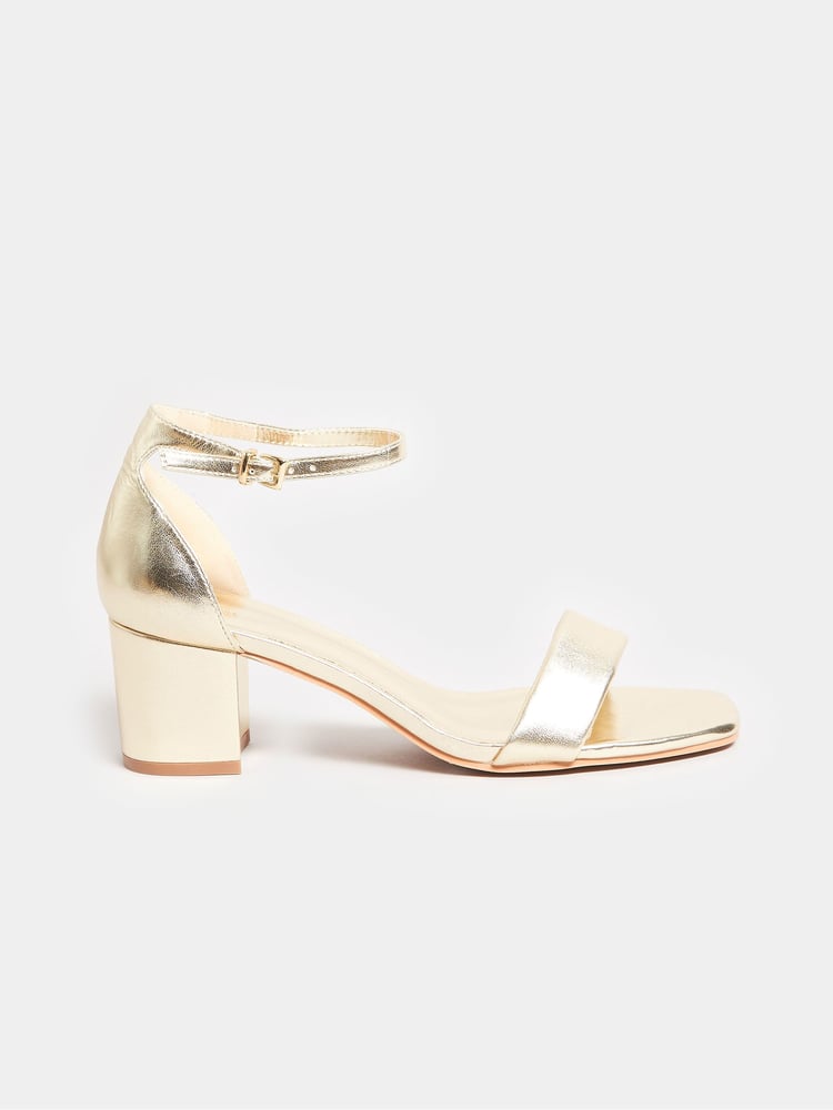 Long Tall Sally Gold Faux Leather Block Heel Sandals - Image 1 of 5