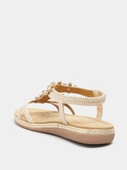 Yours Curve Gold Glitter Extra Wide Fit Floral Diamante Studded Sandals - Image 3 of 6