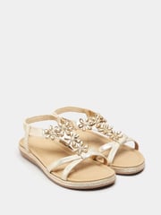 Yours Curve Gold Glitter Extra Wide Fit Floral Diamante Studded Sandals - Image 4 of 6