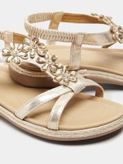 Yours Curve Gold Glitter Extra Wide Fit Floral Diamante Studded Sandals - Image 5 of 6