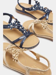 Yours Curve Gold Glitter Extra Wide Fit Floral Diamante Studded Sandals - Image 6 of 6