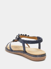 Yours Curve Navy Blue Glitter Extra Wide Fit Floral Diamante Studded Sandals - Image 3 of 5