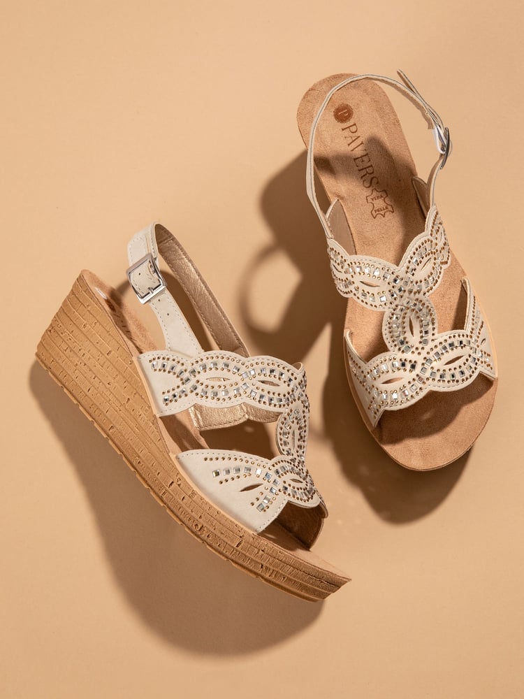 Pavers Wedge Heel White Sandals - Image 2 of 7