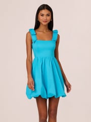 Adrianna Papell Blue Tie Shoulder 100% Cotton Bubble Dress - Image 1 of 4