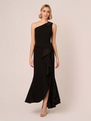 Adrianna Papell Studio Beaded Knit Crepe Black Dress - Image 1 of 7