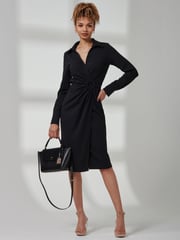 Jolie Moi Black Wrap Ruched Reveka Shirt Dress - Image 1 of 6