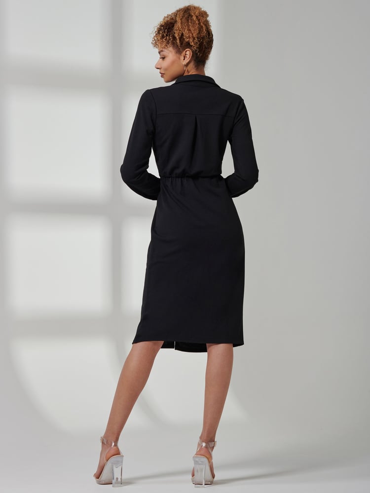 Jolie Moi Black Wrap Ruched Reveka Shirt Dress - Image 2 of 6