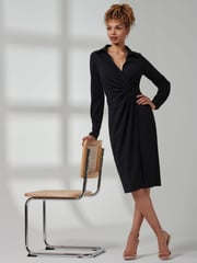 Jolie Moi Black Wrap Ruched Reveka Shirt Dress - Image 4 of 6
