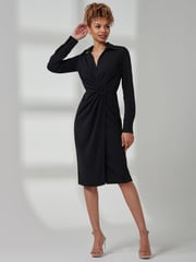 Jolie Moi Black Wrap Ruched Reveka Shirt Dress - Image 6 of 6