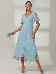 Jolie Moi Blue Elene Pleated High Low Chiffon Maxi Dress - Image 1 of 6