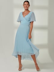 Jolie Moi Blue Elene Pleated High Low Chiffon Maxi Dress - Image 6 of 6