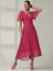 Jolie Moi Pink Elene Pleated High Low Chiffon Maxi Dress - Image 1 of 6