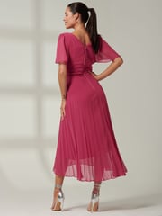 Jolie Moi Pink Elene Pleated High Low Chiffon Maxi Dress - Image 2 of 6