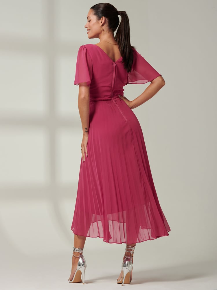 Jolie Moi Pink Elene Pleated High Low Chiffon Maxi Dress - Image 2 of 6
