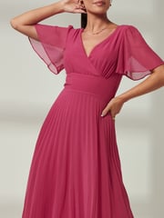 Jolie Moi Pink Elene Pleated High Low Chiffon Maxi Dress - Image 3 of 6