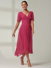 Jolie Moi Pink Elene Pleated High Low Chiffon Maxi Dress - Image 4 of 6