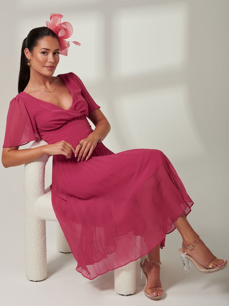 Jolie Moi Pink Elene Pleated High Low Chiffon Maxi Dress - Image 6 of 6