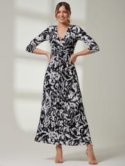 Jolie Moi Black Front Knot Abstract Maxi Dress - Image 1 of 6