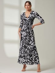 Jolie Moi Black Front Knot Abstract Maxi Dress - Image 4 of 6