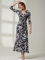 Jolie Moi Black Front Knot Abstract Maxi Dress - Image 6 of 6