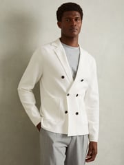 Reiss Ivory White Foulard Knitted Double Breasted Blazer - Image 1 of 5