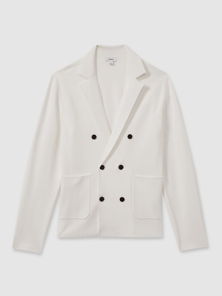 Reiss Ivory White Foulard Knitted Double Breasted Blazer - Image 2 of 5