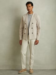 Reiss Oatmeal Melange Foulard Knitted Double Breasted Blazer - Image 1 of 6