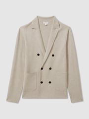 Reiss Oatmeal Melange Foulard Knitted Double Breasted Blazer - Image 2 of 6