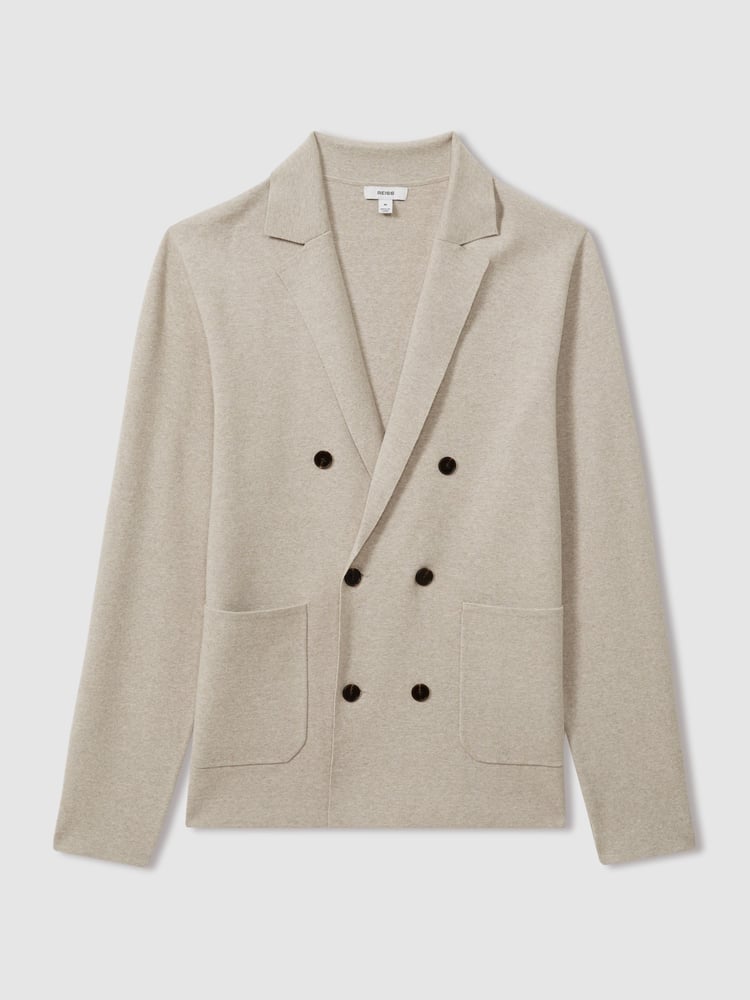 Reiss Oatmeal Melange Foulard Knitted Double Breasted Blazer - Image 2 of 6