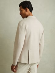 Reiss Oatmeal Melange Foulard Knitted Double Breasted Blazer - Image 4 of 6