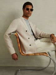 Reiss Oatmeal Melange Foulard Knitted Double Breasted Blazer - Image 5 of 6