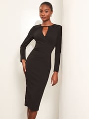 Lipsy Black Keyhole Cross Front Long Sleeve Bodycon Dress - Image 1 of 4