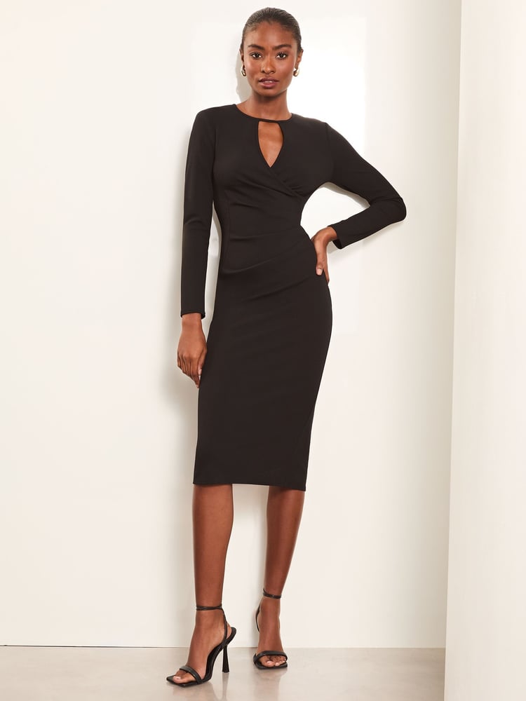 Lipsy Black Keyhole Cross Front Long Sleeve Bodycon Dress - Image 2 of 4