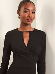 Lipsy Black Keyhole Cross Front Long Sleeve Bodycon Dress - Image 3 of 4