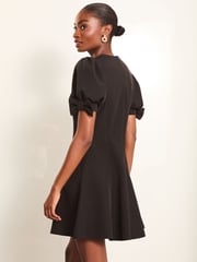 Lipsy Black Bow Detail Puff Sleeve Skater Mini Dress - Image 4 of 4