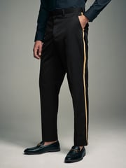 Black Tuxedo Trousers With Gold Tape Detail - Image 1 of 8
