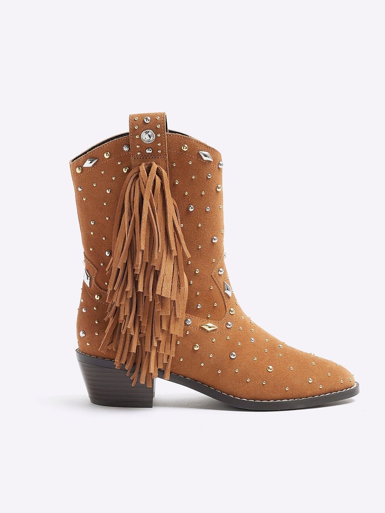 River Island Brown Western Studded Tassle Boots - Image 1 of 4 River Island Brown Western Studded Tassle Boots - Image 1 of 4
