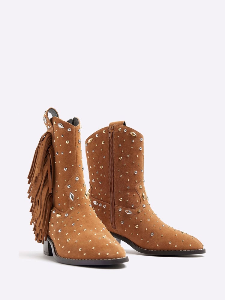 River Island Brown Western Studded Tassle Boots - Image 4 of 4 River Island Brown Western Studded Tassle Boots - Image 4 of 4