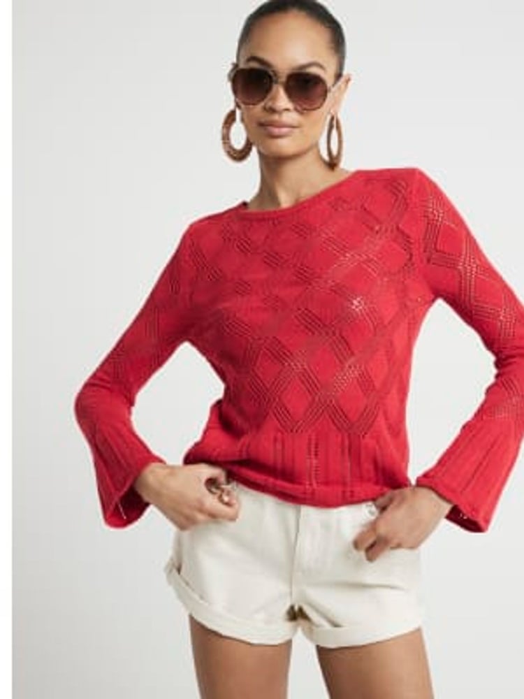River Island Red Crochet Tie Back Top - Image 1 of 6