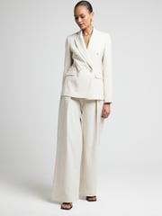 River Island Cream Wide Leg Pleated Linen Trousers - Image 1 of 6