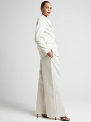 River Island Cream Wide Leg Pleated Linen Trousers - Image 3 of 6