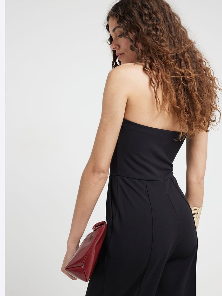 River Island Black Bandeau Wide Leg Jumpsuit - Image 2 of 6 River Island Black Bandeau Wide Leg Jumpsuit - Image 2 of 6