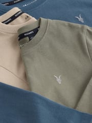 smALLSAINTS Navy/Khaki Boys Brace Crew Long Sleeve 100% Cotton T-Shirts 3 Pack - Image 7 of 8