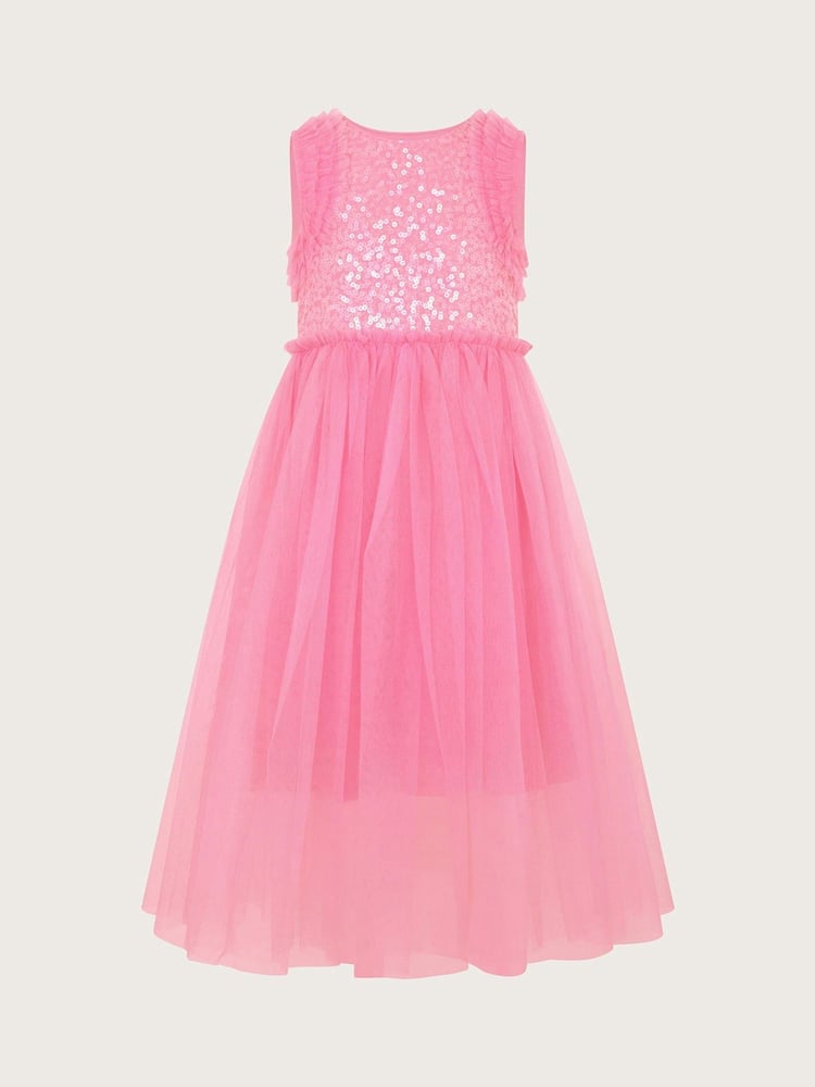 Monsoon Pink Priscilla Sequin Ruffle Dress - Image 1 of 2