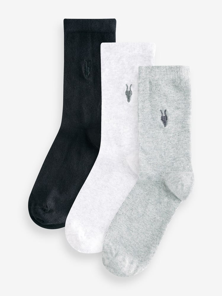 smALLSAINTS Grey/Black Ramskull Embroidered Socks 3 Pack - Image 1 of 4