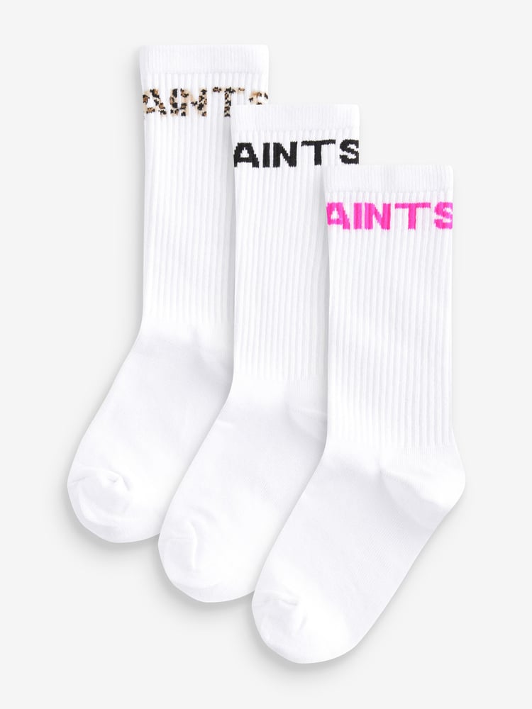 smALLSAINTS White/Pink Girls Logo Socks 3 Pack - Image 1 of 6 smALLSAINTS White/Pink Girls Logo Socks 3 Pack - Image 1 of 6