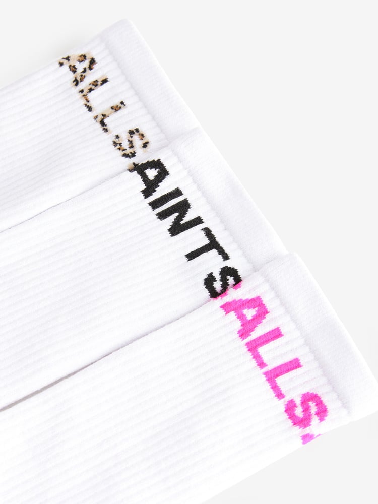 smALLSAINTS White/Pink Girls Logo Socks 3 Pack - Image 2 of 6 smALLSAINTS White/Pink Girls Logo Socks 3 Pack - Image 2 of 6